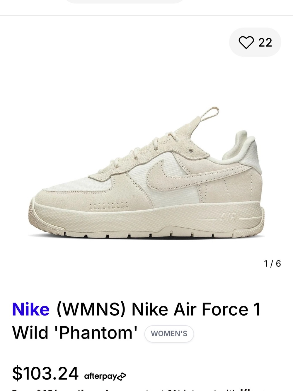 Nike Women’s Air Force 1 Wild Phantom Casual Sneaker - Phantom / size 9.5